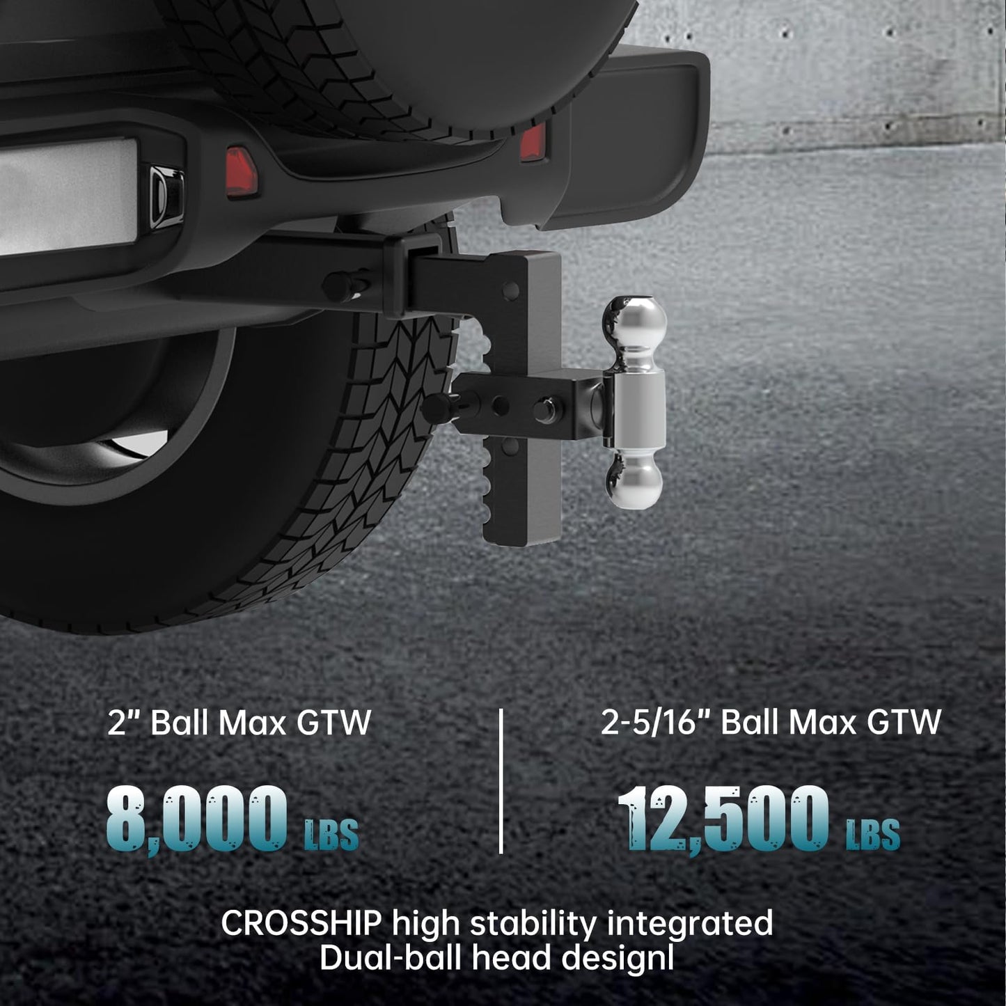 CROSSHIP Adjustable Drawbar Trailer Hitch - Heavy Duty Aluminum Drop Hitch - Fits 2" Receiver, 8" Drop/Rise, for Truck, SUV, RV(12500 Lbs GTW)