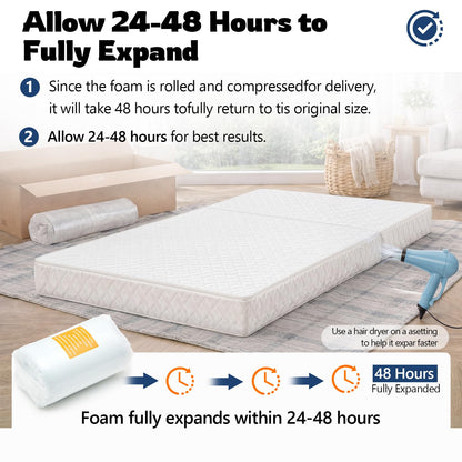 Novabright 1/3 Folding RV Short Queen Mattress, 75" × 59" × 6" Bifold Memory Foam Mattress with High Resilience Support, Breathable Cover & Zipper Non-Slip Bottom for RV Camper Trailers