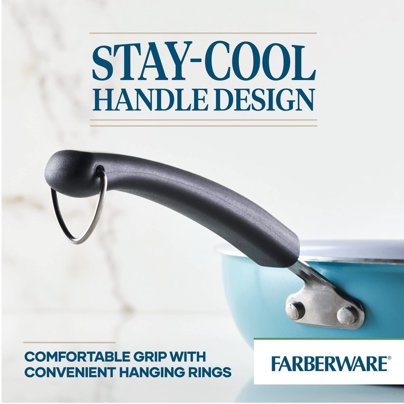 Farberware EcoAdvantage Ceramic Nonstick Deep Frying Pan/Skillet with Helper Handle, 12.5 Inch, Aqua
