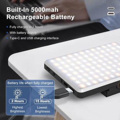 Selfie Light, Phone Light with Front & Back Clip, 60 LED Portable Light with 3 Modes, 5000mAh Rechargeable Video Light for Phone, iPhone, IPad, Laptop, TikTok, Makeup, Live Stream, Vlog