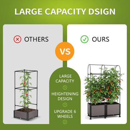 UrGROWA Raised Garden Bed Planter Box with Trellis, 72.8'' Tomato Planters for Climbing Plants Vegetable Vine Flowers Outdoor Patio Tomato Cage, Self Watering Planter with Wheels