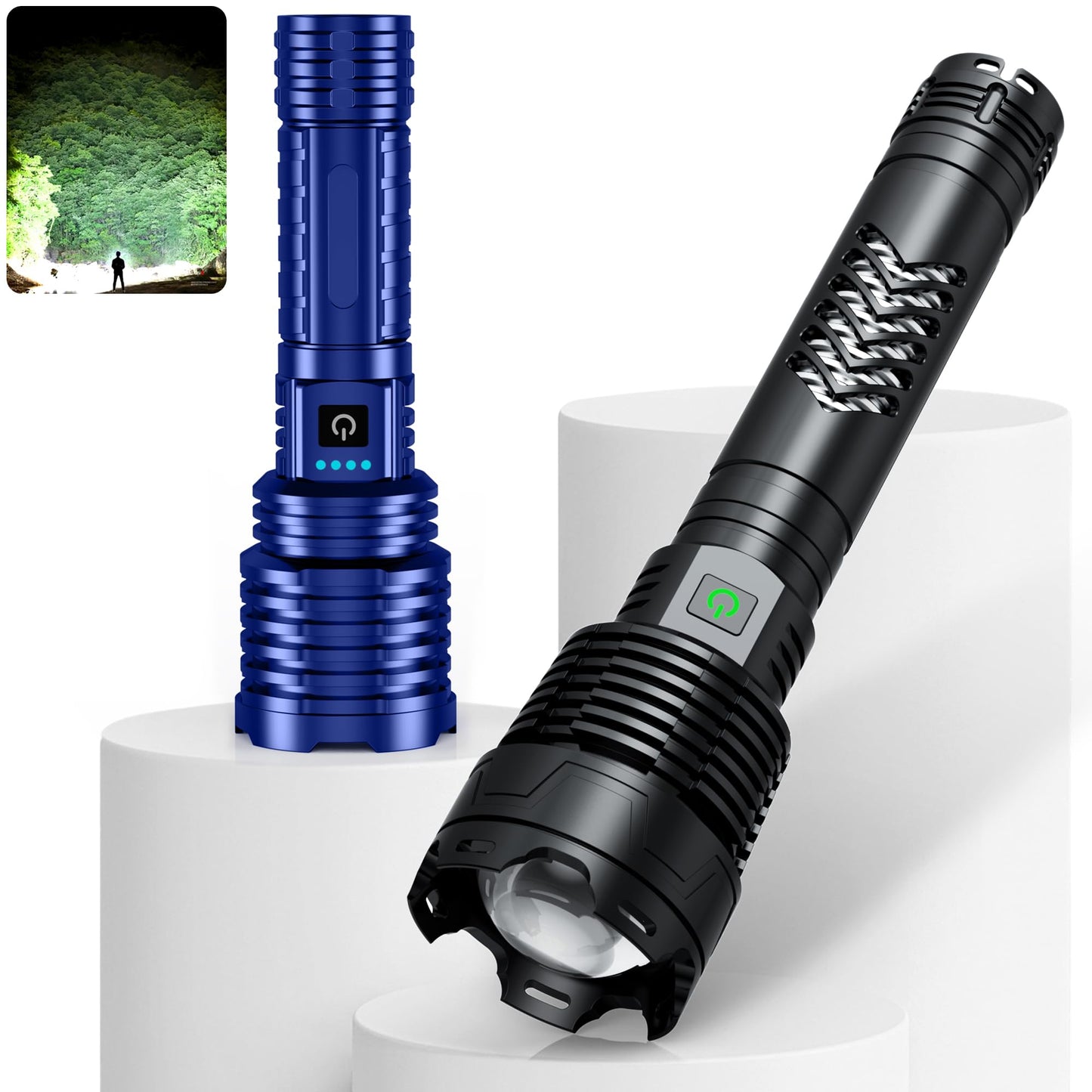 Grentay Black&Blue Rechargeable LED Flashlights High Lumens,Super Bright Flashlight with Input and Output Functions,10 Light Modes,Zoomable, IP67 Waterproof,Tactical Flashlight for Camping