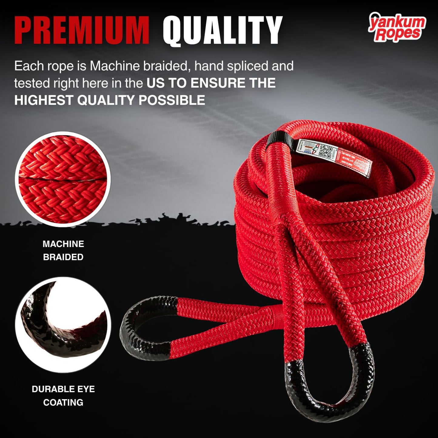Yankum Kinetic Recovery Rope - Heavy Duty 3/4" x 30' Tow Rope, Off-Road & Vehicle Recovery Kit, Kinetic Energy Snatch Strap, Soft Shackles for 4x4, Jeep, and Trucks, Made in USA – Rubber Boa Series