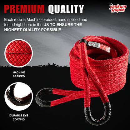 Yankum Kinetic Recovery Rope - Heavy Duty 3/4" x 30' Tow Rope, Off-Road & Vehicle Recovery Kit, Kinetic Energy Snatch Strap, Soft Shackles for 4x4, Jeep, and Trucks, Made in USA – Rubber Boa Series