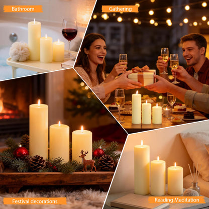 Trxvxo Ivory Pillar Candles, 6-Pack Bulk Set in 3 Sizes (3, 6 & 8 Inch - 2 Each). Dripless, Unscented & Smokeless Hurricane Candles for Weddings, Parties & Home Decor.