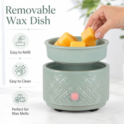 Wax Melt Warmer for Scented Wax,3-in-1Ceramic Wax Warmer Fragrances Candle Oils, Home Fragrance Burner,Electric Candle Warmer Perfect Christmas Gifts for Mom Women(Gree)
