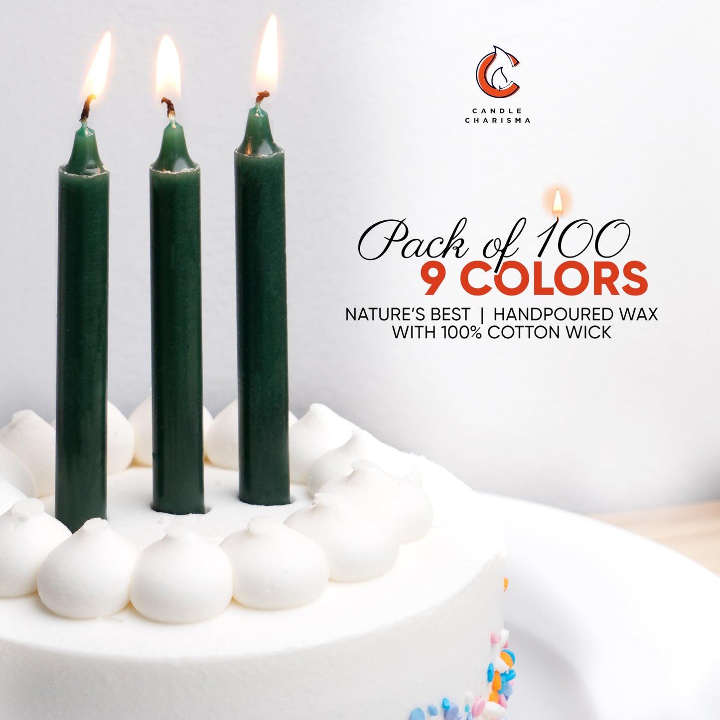 Candle Charisma 100 Green Spell Candles - 4" Unscented Paraffin Chime Candles, Smokeless & Dripless, Colored Candles, 1.5 Hours Burn Time 0.4" Thick Taper Candles for Rituals,Birthdays and Parties