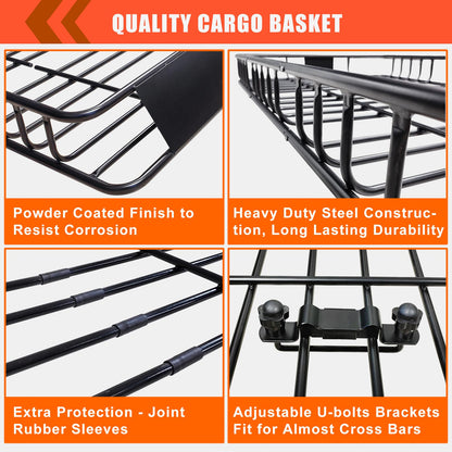 Roof Rack Carrier Carrier Basket 65"*39"*6"+Waterproof Bag 20 Cubic Feet(51"*40"*17"),and Cargo Net with Attachment Hooks,Ratchet Straps.200 Lbs Capacity,Universal Rooftop Small Size Roof Rack