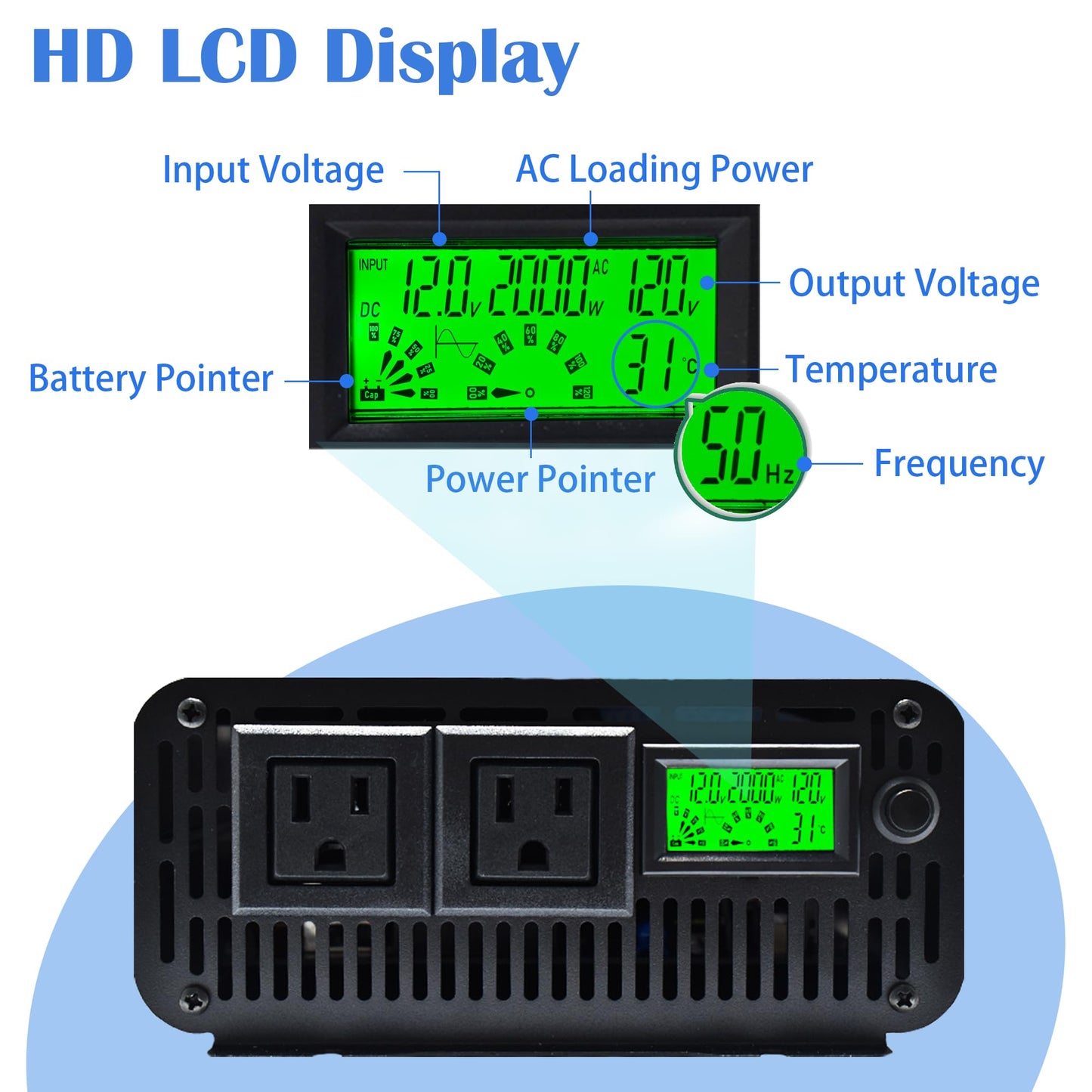 Power Inverter 2500 Watt,Vehicles 12V to 110V Converter 2500w,Power Adapter,Pure Sine Wave Inverter for Car,RV,Solar,Truck,Camping Gear,with LCD Display