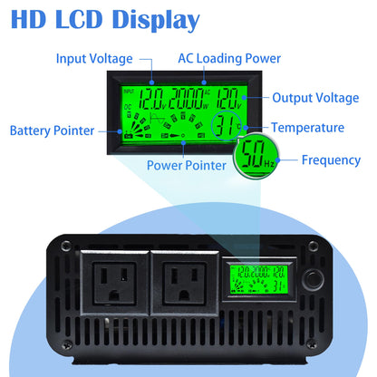 Power Inverter 2500 Watt,Vehicles 12V to 110V Converter 2500w,Power Adapter,Pure Sine Wave Inverter for Car,RV,Solar,Truck,Camping Gear,with LCD Display