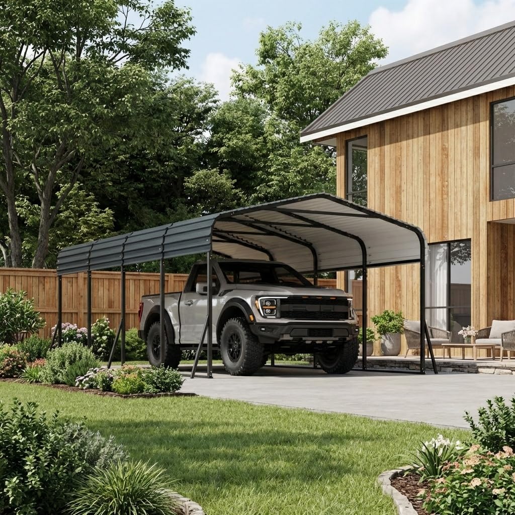 CABIHOME 10x20Ft Metal Carport Kits, Heavy Duty Carport with Galvanized Steel Roof, Reinforced Frame, Car Shelter for All-Weather Use, Outdoor Car Port Tent for Cars, Trucks, Boats, Tractors & RVs