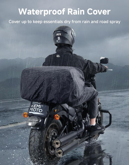 KEMIMOTO Motorcycle Travel Luggage Bags, Expandable Large Capacity Motorcycle Tail Bag, Waterproof Rear Rack Trunk, Motor Pannier Bag with Rain Cover and Straps 60L-80L