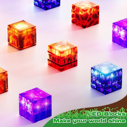 Magnetic Blocks - 300 PCS with Light Up Blocks Dinosaur Volcano Forest Castle Set - Kids Classroom Sensory Toy for Toddlers STEM Construction Stacking Toy Kids 3+ Boys easter basket stuffers