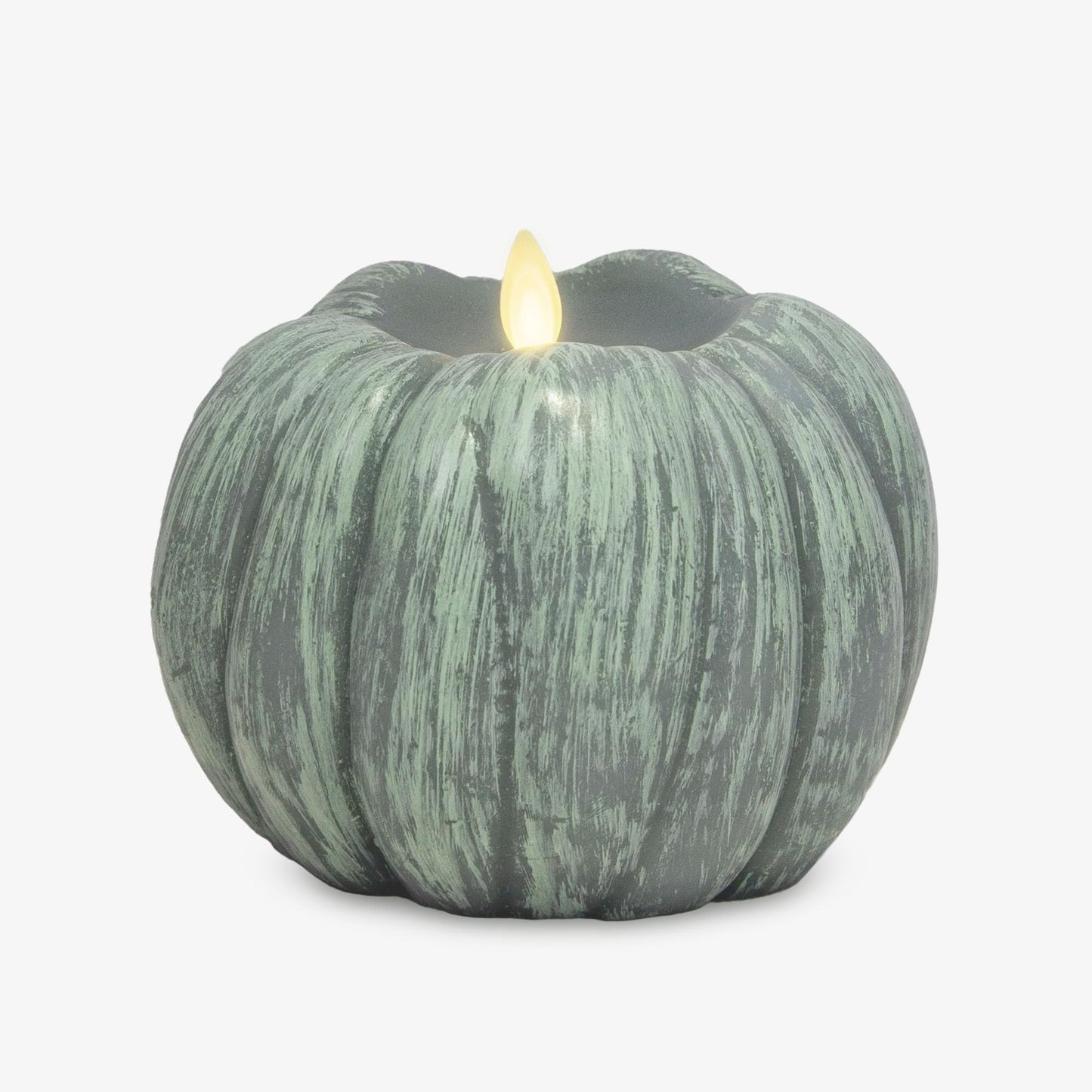 Luminara Pumpkin Figural Flameless Flickering Moving Flame LED Candle (5.25" x 4.5"), Smooth Real Unscented Wax, Time Function (Iceberg Green)