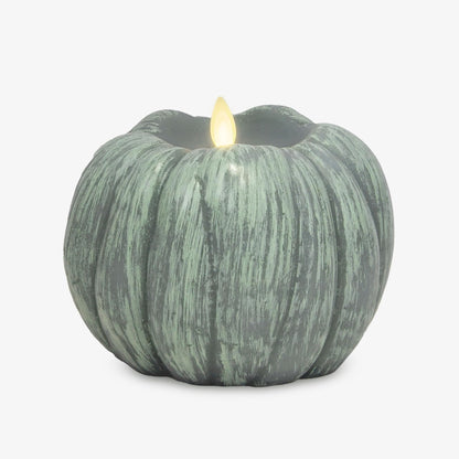 Luminara Pumpkin Figural Flameless Flickering Moving Flame LED Candle (5.25" x 4.5"), Smooth Real Unscented Wax, Time Function (Iceberg Green)