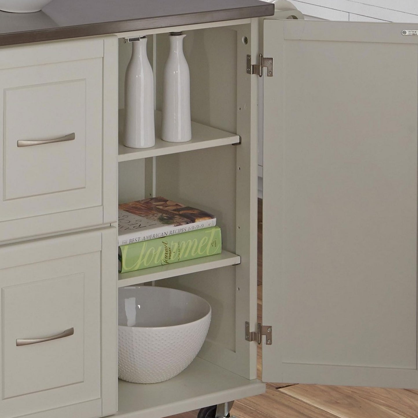 Homestyles Dolly Madison Off-White Mobile Kitchen Cart with Stainless Steel Top