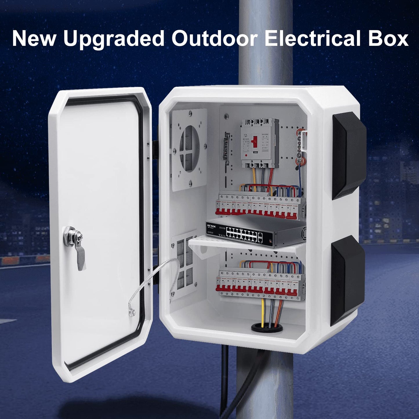 Outdoor Electrical Box, Cold-Rolled Steel Plate, Aluminum Alloy Back Beam, One-Piece Ventilation Design, IP65 Waterproof, Wall/Pole Mounted (15.7" x 11.8" x 7.9")