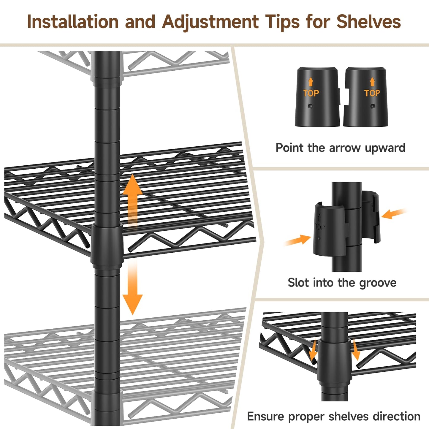 ONBRILL E3 Expandable Heavy Duty Garment Rack, Freestanding Closet Organizer System with 8 Wire Shelves & 3 Hanging Rods, Modular Metal Pipe Clothing Rack, Max Load 1000 LBS, Portable Closet, Black