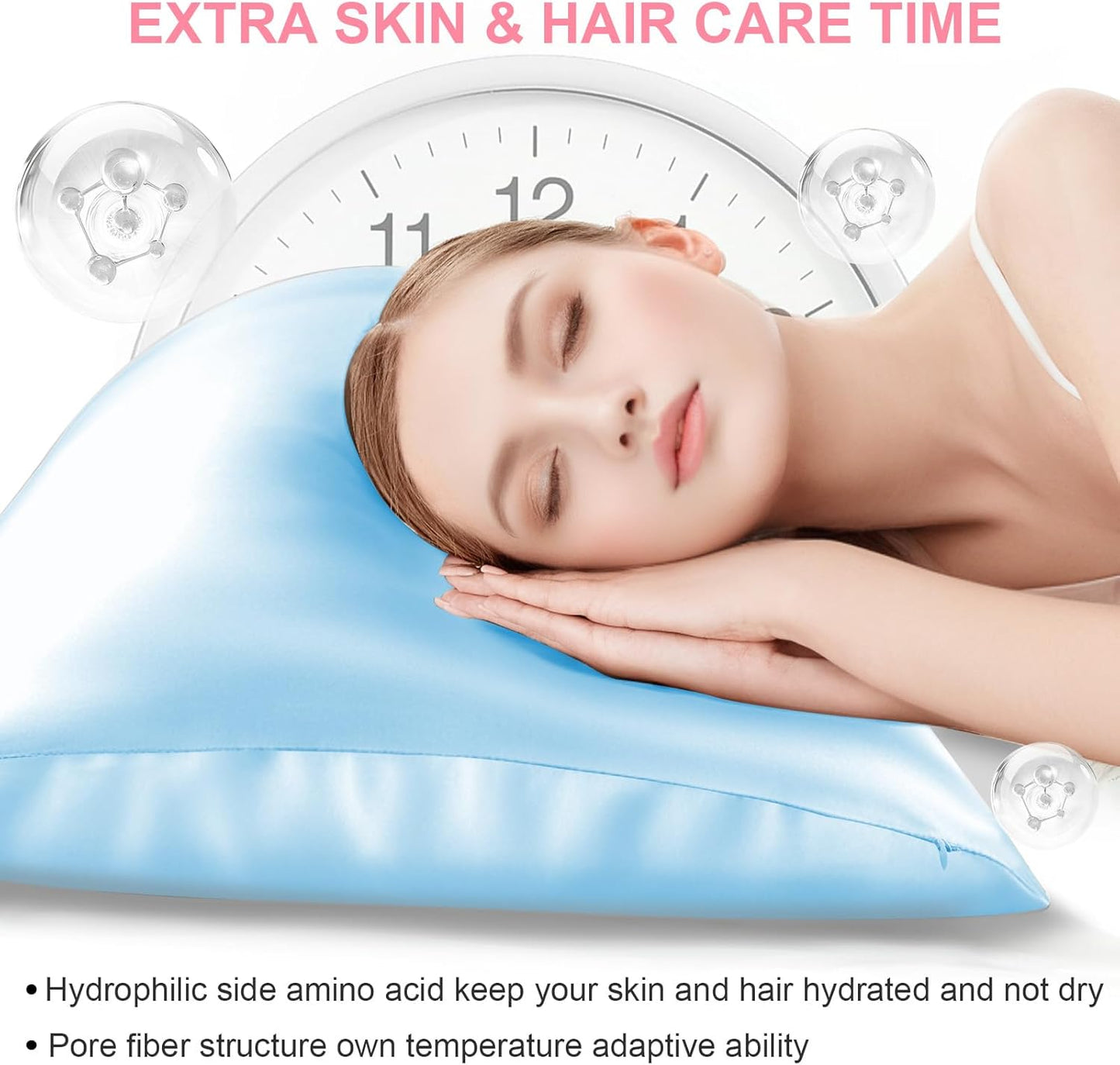 Skiennix Silk Pillowcases - 2 Pack Queen Size | Mulberry Silk for Hair & Skin - Sky Blue