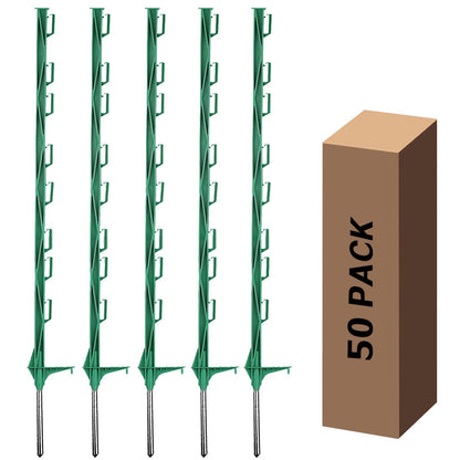 Zoiut 50 Pack Electric Fence Posts,48 Inch/4FT Step-in Plastic Posts for Farm and Garden,Temporary Sturdy Fencing System for Electric Fencing and Yard Protection, Green