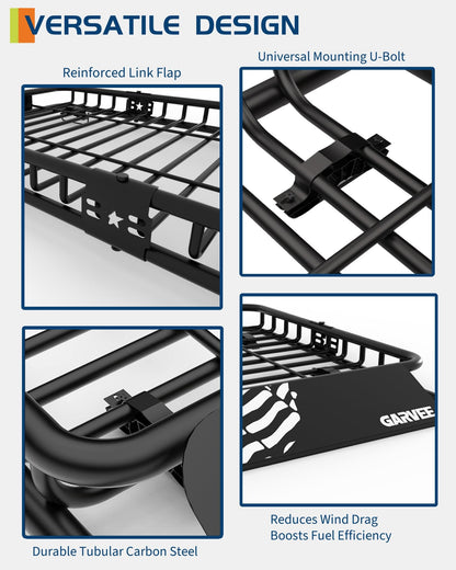 GarveeLife 46" x 36" Universal Roof Rack Basket, 200 Lbs Capacity Rooftop Cargo Carrier Basket with 15 Cubic Feet (44" x 34" x 17") Waterproof Luggage Bag, for Suvs, Trucks, Vehicles
