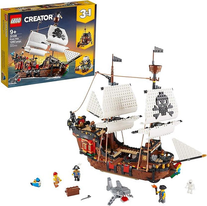 LEGO Creator 3 in 1 Pirate Ship Building Set Kids can Rebuild The Pirate Ship into an Inn or Skull Island Features 4 Minifigures and Shark Toy Makes a Great Gift for Kids Ages 9+ Years Old 31109