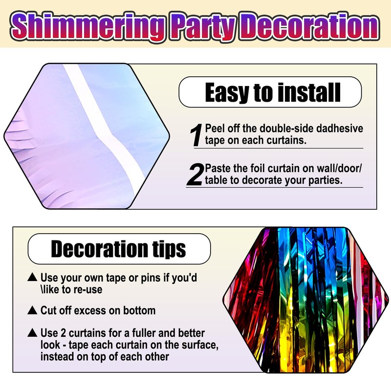 3 Pack Rainbow Foil Fringe Curtain Backdrop, 3.28Ft x 8.2Ft Metallic Tinsel Foil Fringe Streamer Curtains for Photo Booth, Christmas Day, Thanksgiving, Wedding, New Year Party Decorations