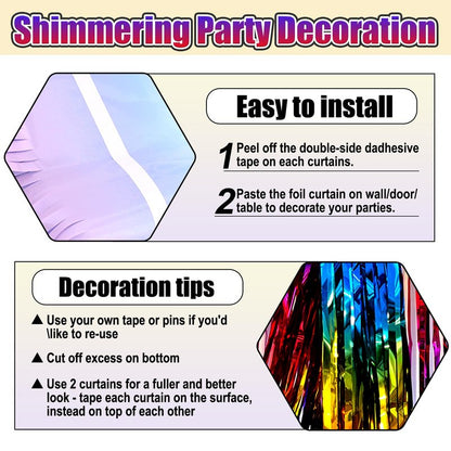 3 Pack Rainbow Foil Fringe Curtain Backdrop, 3.28Ft x 8.2Ft Metallic Tinsel Foil Fringe Streamer Curtains for Photo Booth, Christmas Day, Thanksgiving, Wedding, New Year Party Decorations