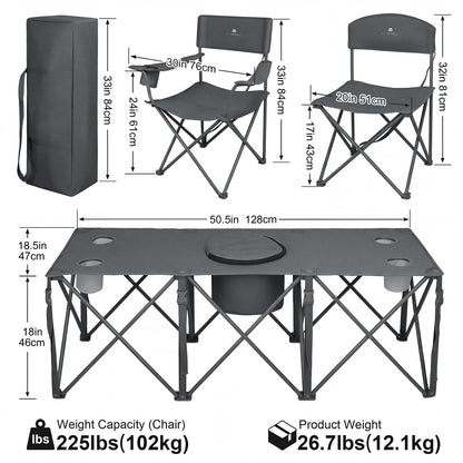 Camping Chair Set of 5,Outdoor Folding Lawn Chairs with Table for Adults,Heavy Duty Collapsible Chair Include Four Single Chairs and Camping Table with Cooler Bag for Travel Fishing Sport Picnic,Grey
