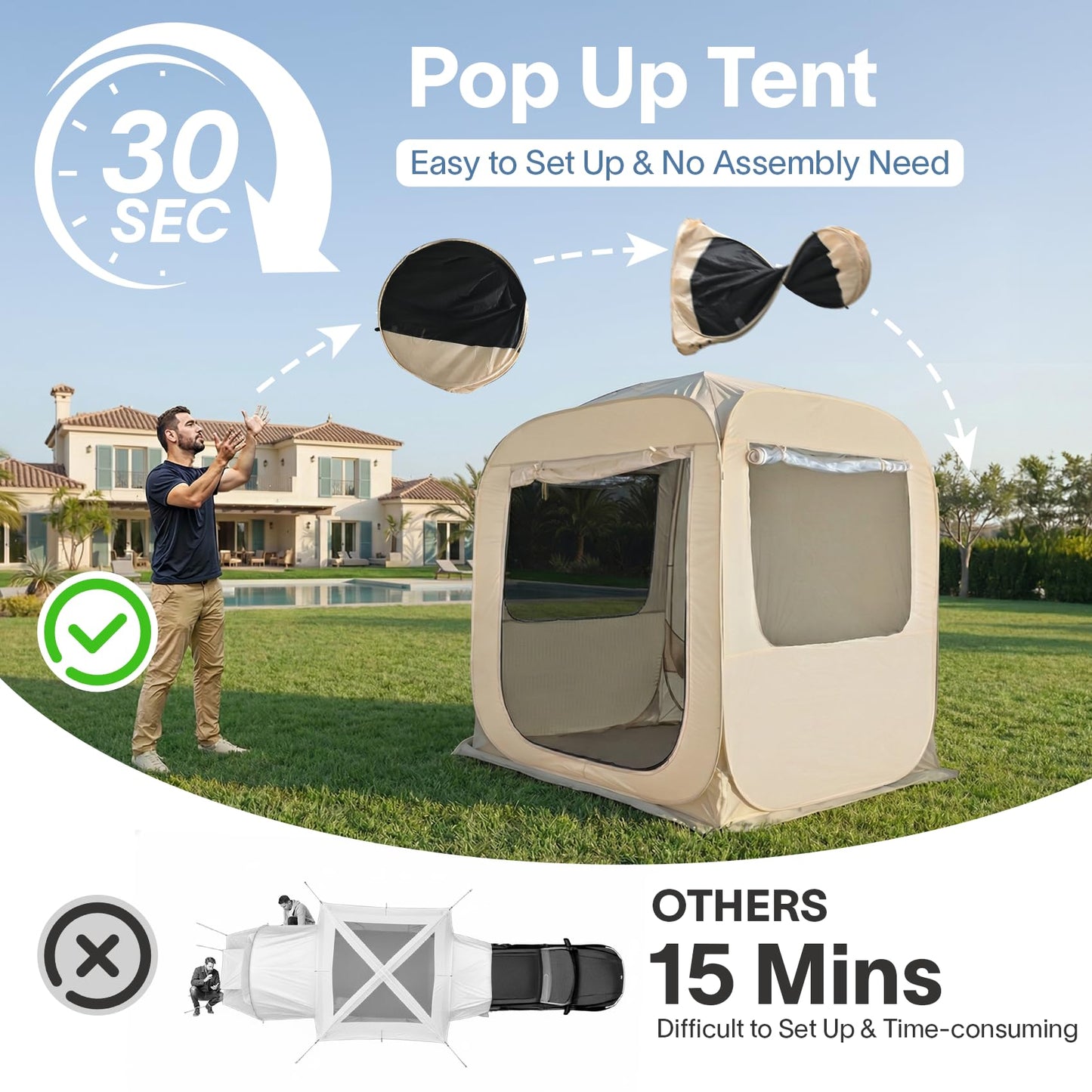 Alvantor® SUV Tailgate Tent with Sunshade Awning, 6x6x6.6ft Waterproof Car Tent for 2-3 People, Instant Pop up SUV Tent with PVC+Oxford+Mesh Material