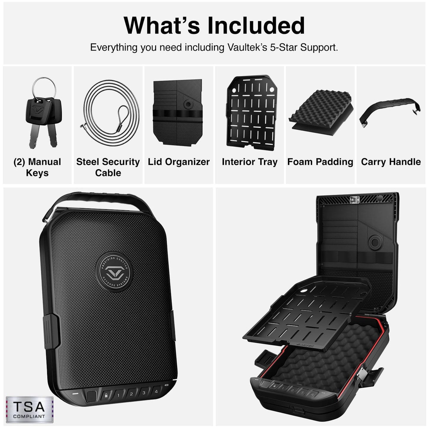 VAULTEK LifePod 20 Full-Size Biometric Lockable Weatherproof Case with Built-in Lock, Steel Security Cable, & TSA Handgun Case or Car Safe, Portable Travel Pistol Safe/Covert Black/Biometric