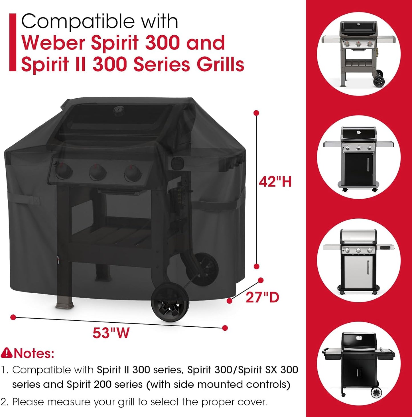 Unicook 53 Inch Grill Cover - Heavy Duty Waterproof BBQ Protector for Weber Spirit II 300 Series