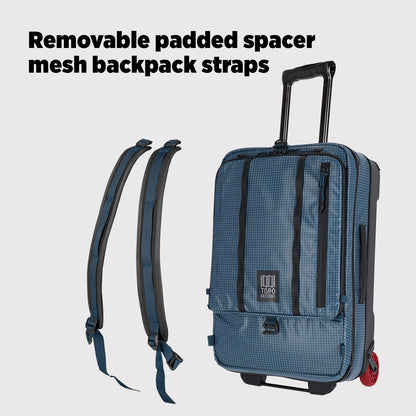 Topo Designs Global Travel Roller Bag Suitcase, 44L Carry-On, 3 Handles, Smooth Heavy Duty Wheels, Telescoping Handle, Durable + Rugged, WRAP Certified, PFAS Free (Apex Pond Blue)