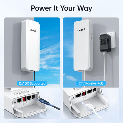 UeeVii Dual-Band Wireless Bridge Router Kit | 2.4G 5.8G WiFi Bridge | 5KM Point to Point Wireless Bridge Outdoor Network for Starlink Extender for Barn/Shop | IP65 Weatherproof | Plug & Play