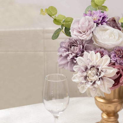 Khyxvbcd 30 Pcs Artificial Flowers Combo Purple Flowers Mix Silk Flowers Dahlia Roses with Stems for DIY Wedding Bridal Bouquets, Baby Shower, Floral Arrangement, Table Centerpieces, Home Decorations