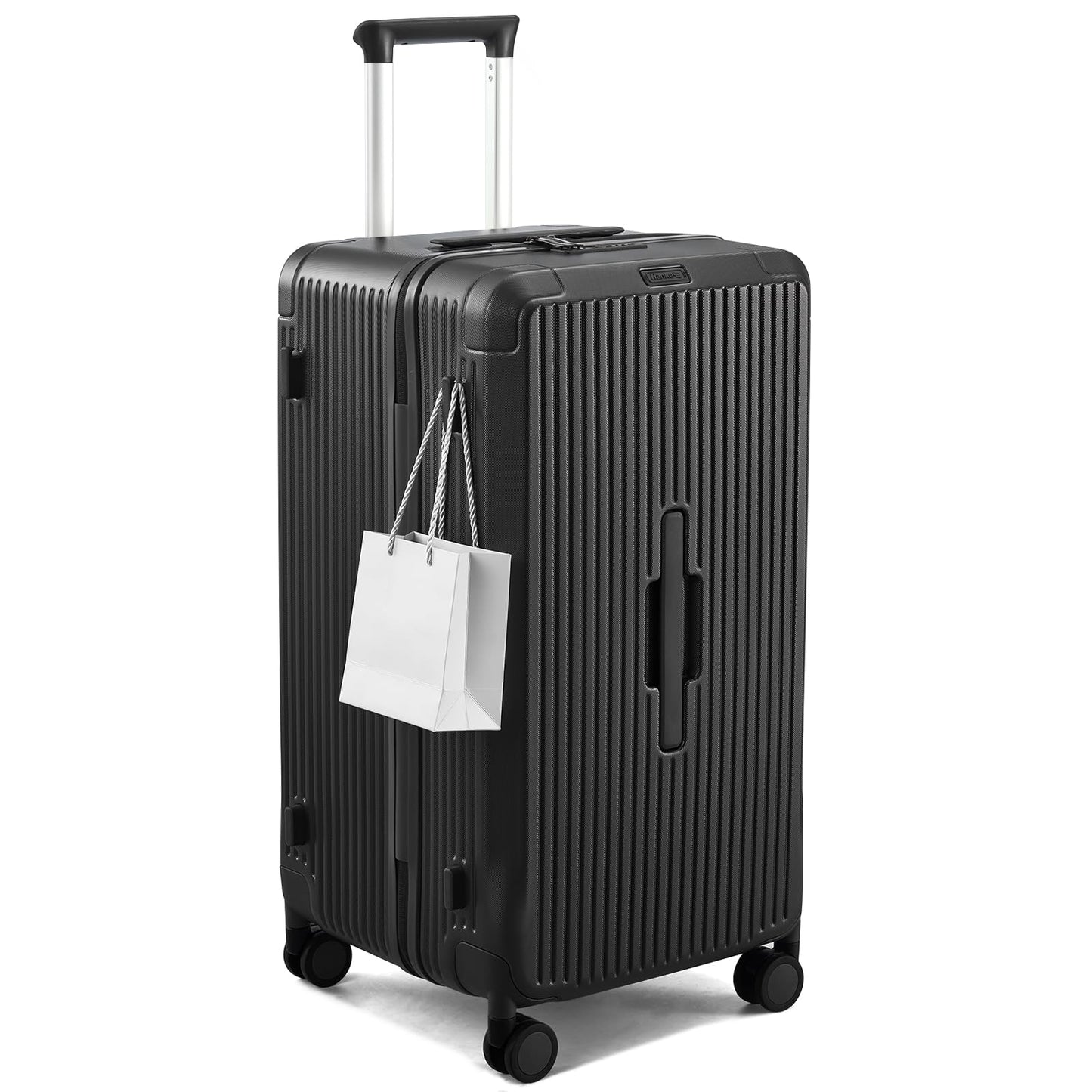 Hanke 24 Inch Checked Luggage, Large Capacity PC Hard shell Suitcase with 4:6 Deep Compartment, Fully Enclosed Interior, Spinner Wheels & TSA Lock for 7-10 day mid-length travel, Jet Black
