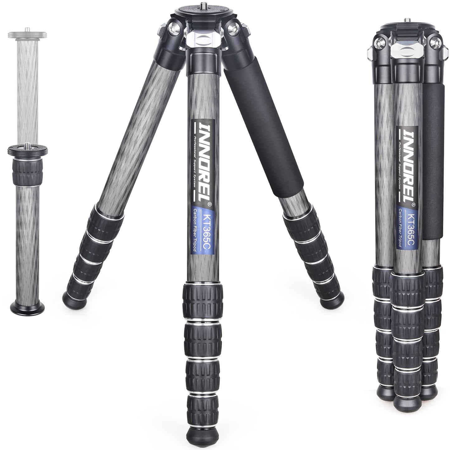 INNOREL KT365C Compact Carbon Fiber Camera Tripod 36mm Max Tube Professional 5 Sections Travel Tripod for Digital DSLR Video Camcorder Heavy Duty Camera Stand Load 66.1lb/30kg with Center Column