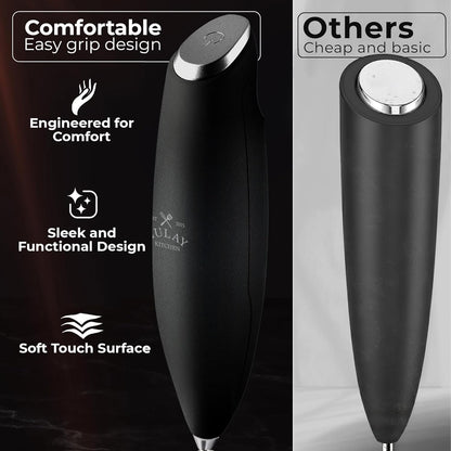 Zulay Kitchen Tornado Triple Whisk Milk Frother - Handheld Foam Maker for Coffee & Lattes - Obsidian Black