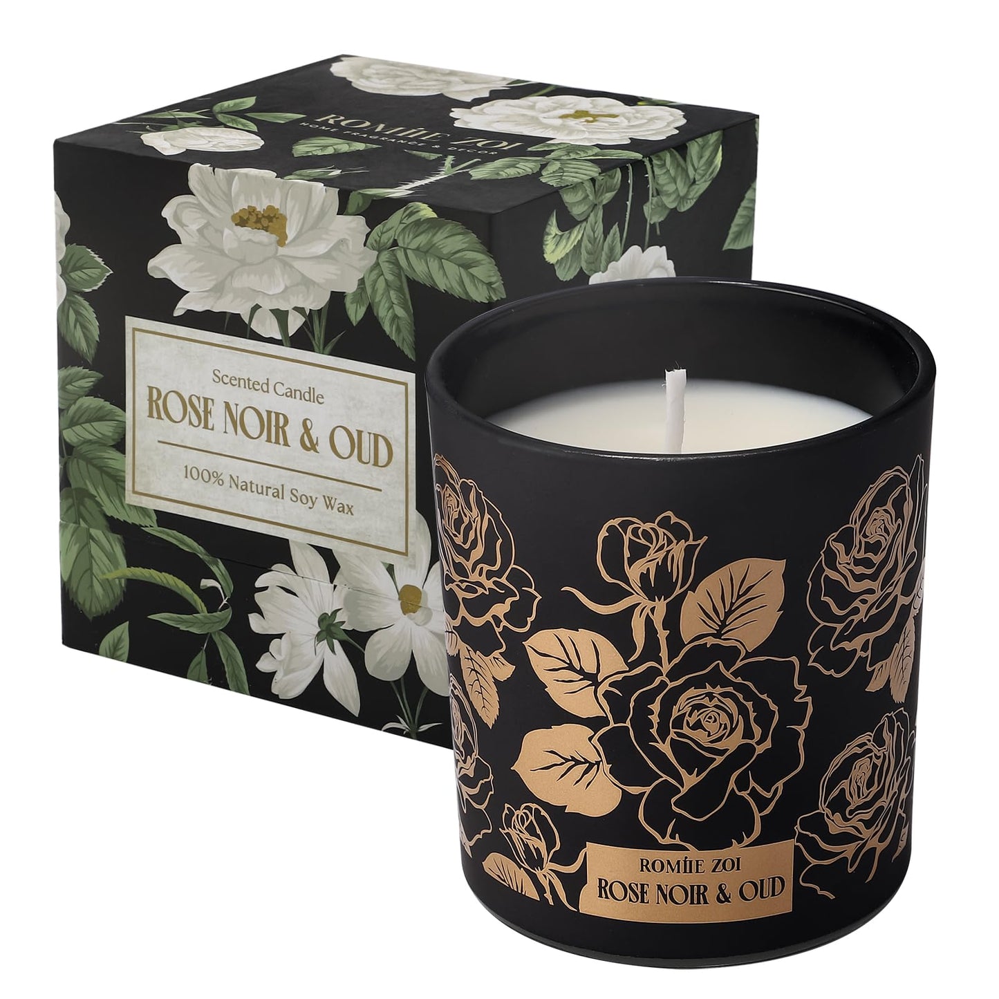 ROMIIE ZOI Scented Candle - Rose Noir & Oud- 6oz Aromatherapy Soy Wax Jar Candle for Home, Gifts for Women - 170g