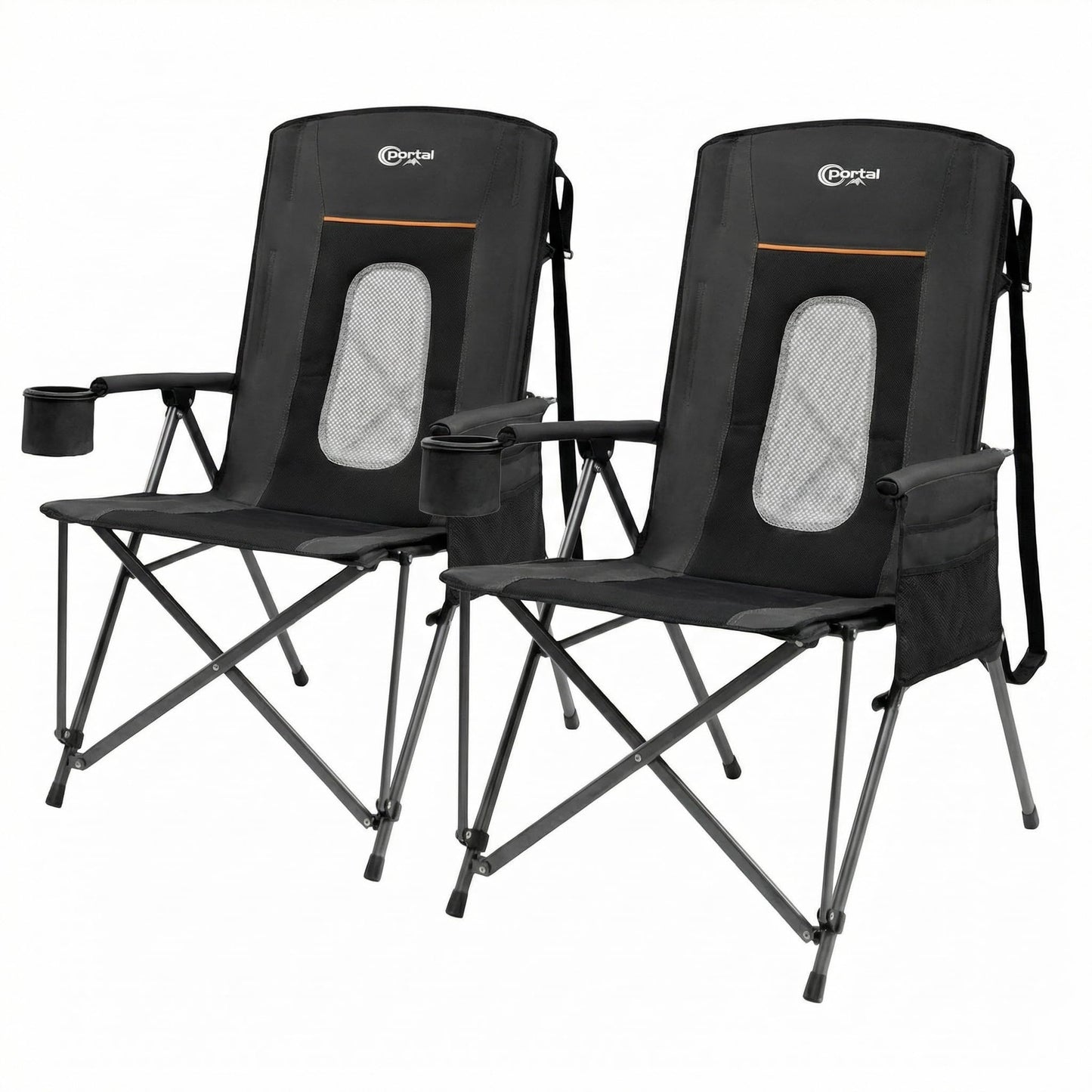 Portal Oversized Folding Camping Chair High Back Portable Lawn Chairs for Adults Outdoor Sports with Hard Armrest Cup Holder，Supports 400LBS, 2P Black