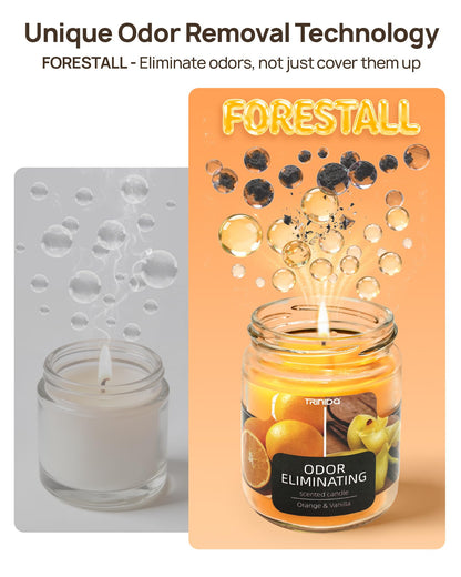 TRINIDa Orange & Vanilla Odor Eliminating Candles for Home Scented, Eliminates 99% of Pet, Smoke, Food and Other Smells Quickly, Highly Fragranced Candle, Premium Soy Candles Set for Women