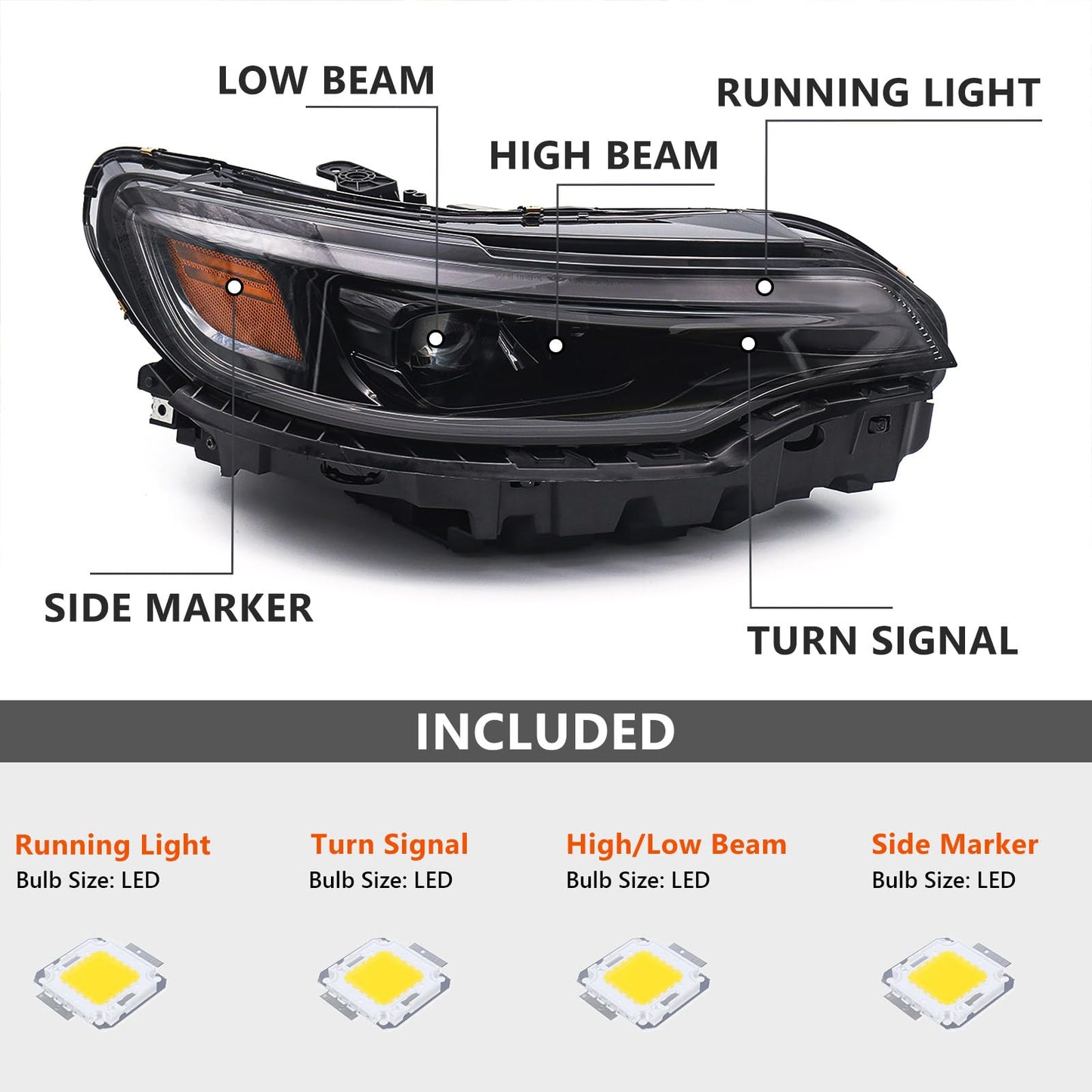 Huray HID Headlight Assembly for Jeep Cherokee 2019-2023 [Only for Xenon Type] OE Head Lamp Replacement Passenger Side