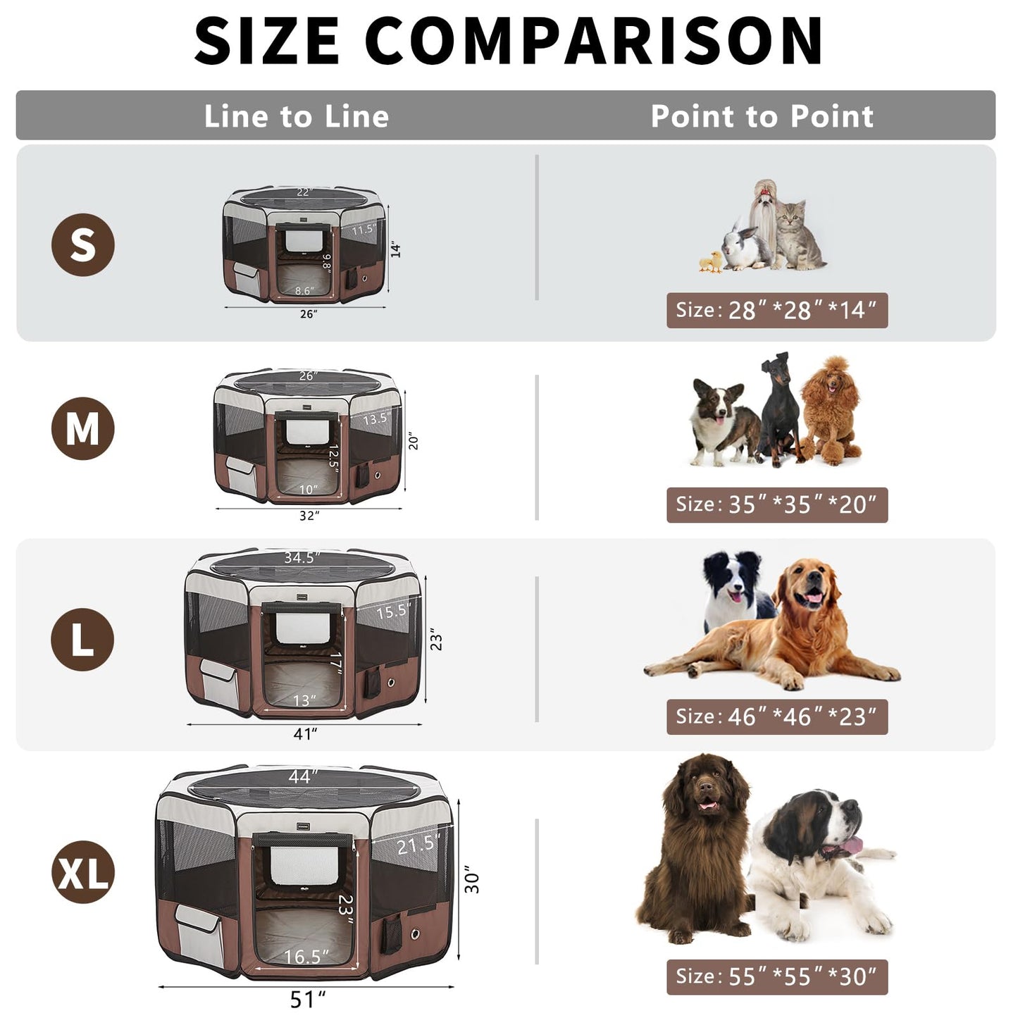DONORO Dog Playpen 55" Portable Pet Play Pens for Medium Large Dogs, Foldable Exercise Kennel Tent Crate Indoor/Outdoor Travel Camping, Removable Top/Bottom (55"x55"x30"), 8