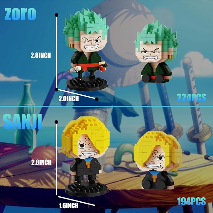5 Pirate Figures Brick Mini Headz Building Toy 5 Cute Main Straw Hat Crew Pirate Figures Characters Merch Piece One Micro Blocks Set Ideal Valentine's Day Gift for Fans Adult Teen 14+ (1025PCS)