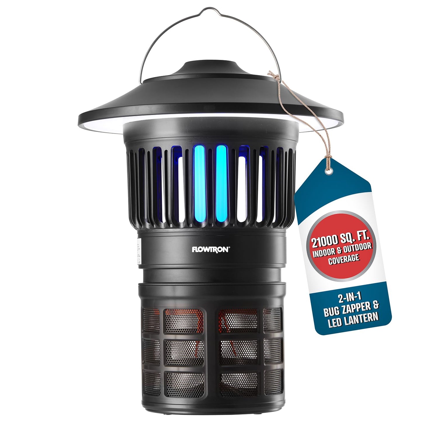 Flowtron Bug Trap Lantern | 2-in-1 UV Mosquito Trap & LED Camping Lantern, 21000 Sq Ft Coverage, 4000mAh Rechargeable Battery, Cordless Insect Trap with Fan for Patio Backyard Indoor Outdoor