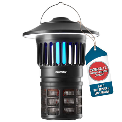 Flowtron Bug Trap Lantern | 2-in-1 UV Mosquito Trap & LED Camping Lantern, 21000 Sq Ft Coverage, 4000mAh Rechargeable Battery, Cordless Insect Trap with Fan for Patio Backyard Indoor Outdoor
