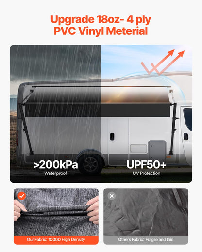VEVOR Manual RV Awning Complete Kit, 18' Retractable Awning with Aluminum Alloy Frame, Outdoor Trailer Awning, Fit for Most RVs(Black Fade)