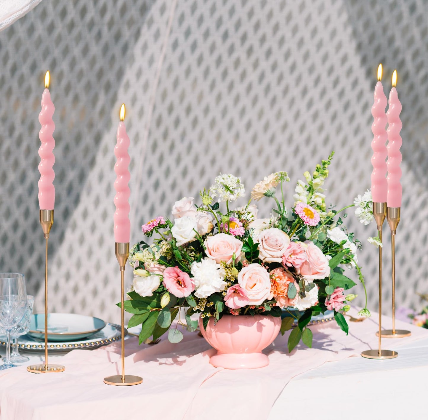 4 Pack 7 Inch Baby-Pink Spiral Taper Candles, Unscented Dripless Fat Twisted Candlesticks for Home Décor Party Wedding and Celebrations