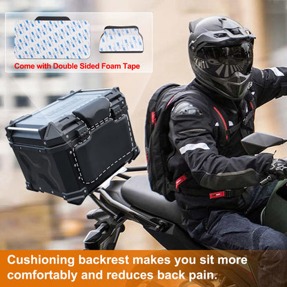 TEMSONE 45L Universal Motorcycle Top Case, Waterproof Motorcycle Tail Box with Backrest & Handle, Dual-key Storage Carrier Case, Aluminum Trunk Tour Tail Box for Store Helmet