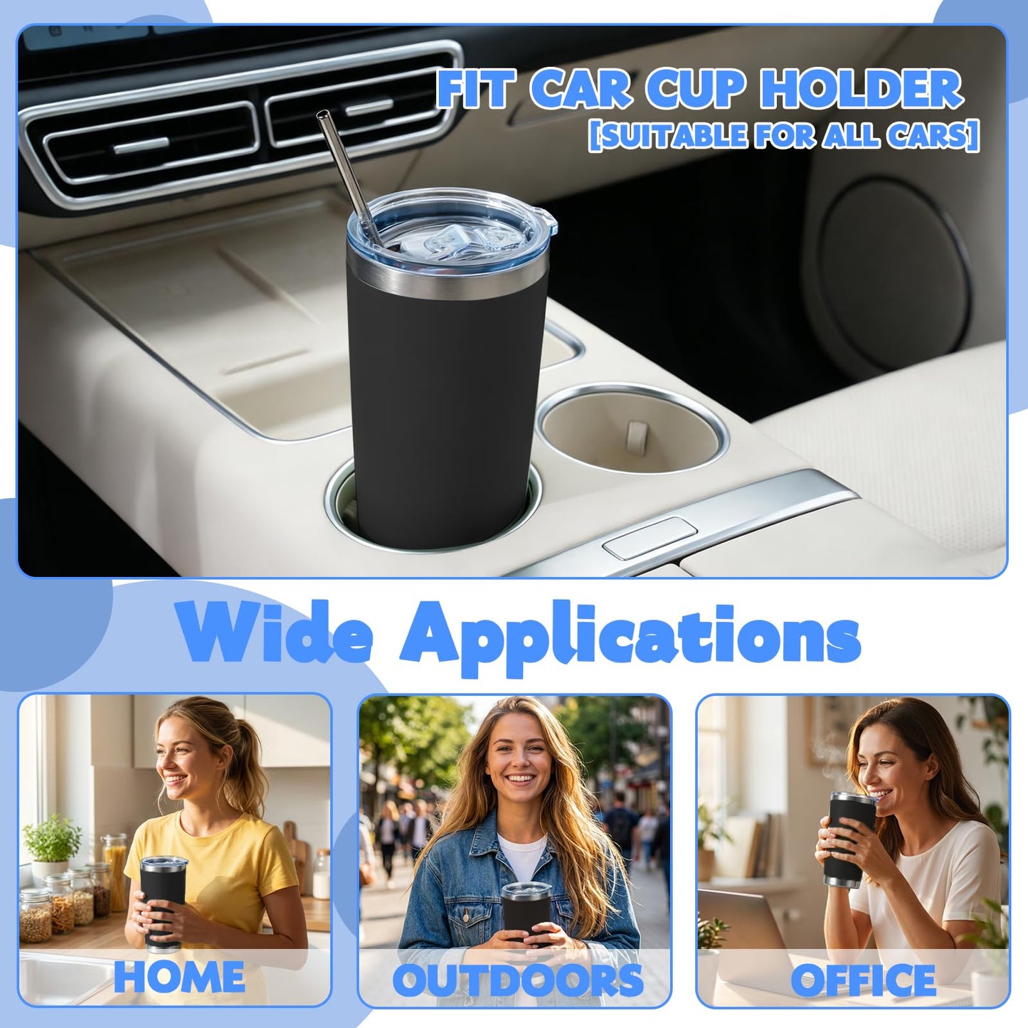 KDJFIIH 24 Pack Black 20oz Stainless Steel Tumblers with Lids & Straws, Double Wall Vacuum Insulated Leakproof Travel Mug for Hot/Cold Drinks, Powder Coated Bulk Cups for Wedding Party Office Gift